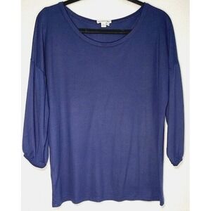 Lacoste Blouse Women Size 42 Navy  Crew Neck Puffed 3/4 Sleeve Gator Logo Casual